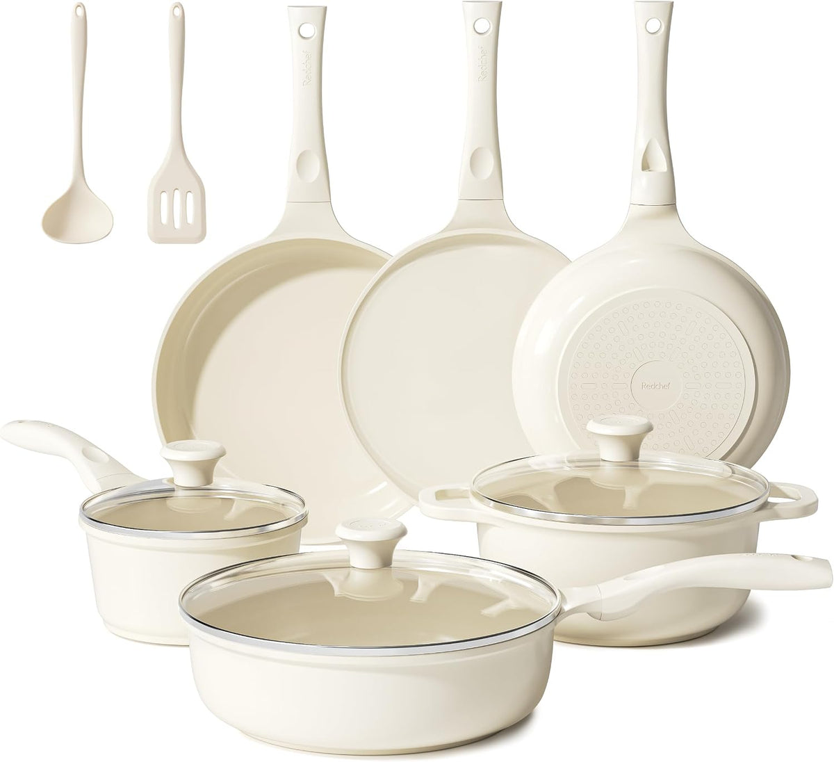 Redchef Lot de 11 casseroles en céramique avec couvercle en verre - Sans PTFE - Sans PFAS - Convient à tous les types de plaques de cuisson