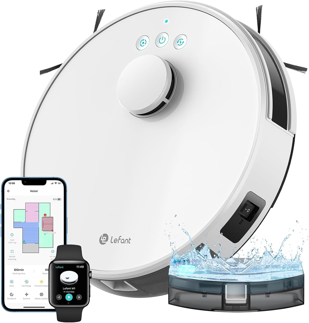 Lefant M1 Robot Aspirateur Laveur 2 en 1, 5500Pa, Navigation LiDAR, Cartographie Multi-étage, Zones Virtuelles, Connecté par Alexa/APP/WiFi