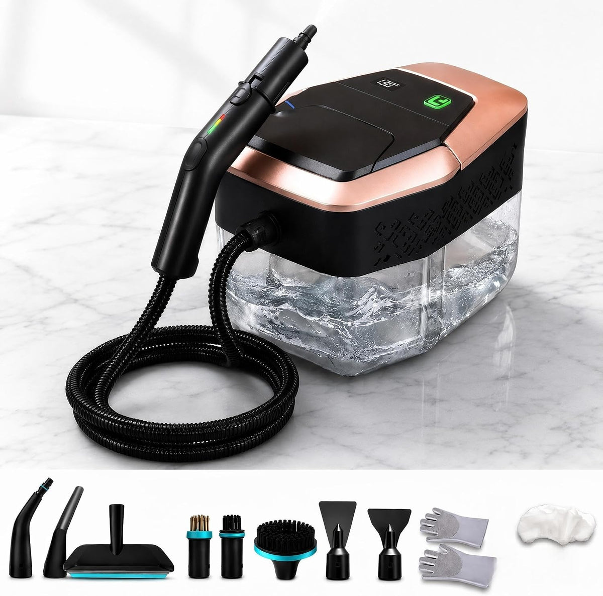 Nettoyeur Vapeur Kryvella 2500W 4 Bars, Chauffe Rapide 15s, Réservoir 1,8L, 3 niveaux vapeur, affichage température et 12 accessoires pour cuisine