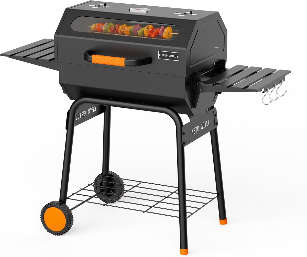 KEYO GRILL 23 Pouces Barbecue Charbon-469 Sq In, Barbecue Pentagonal avec Couvercle de Four à Fenêtre de Visualisation et Grille Épaissie Chromée