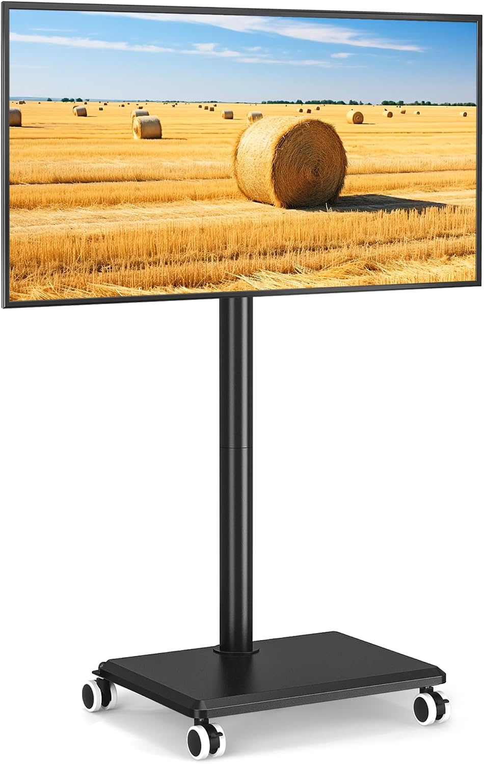 5Rcom Support TV roulettes pour téléviseurs 27-60 Pouces Max 40kg, Noir, Support TV sur Pied avec Base en Bois, pivotant 70° hauteur réglable
