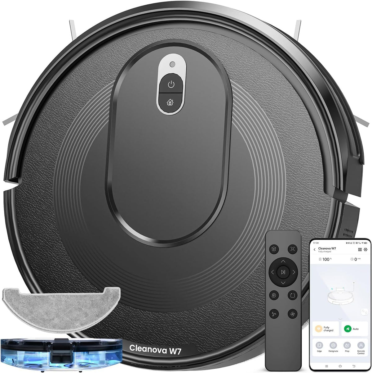 Vexilar Cleanova W7 Aspirateur Robot 3 en 1,Robot aspirateur Laveur Aspiration 4000Pa,120min d'Autonomie, Anti-Enchevêtrement, Alexa/APP/IFTTT