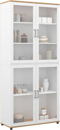 IDMarket - Vitrine Buffet Haut H. 176 cm vaisselier VITO 4 Portes vitrées Blanc et Bois