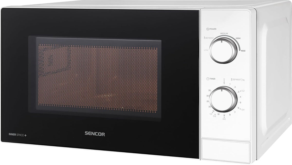 Sencor Four à Micro-ondes Compact, EasyClean, 20L - Rapide 700W, 5 Niveau de Puissance, Plateau tournant 25.5cm, Minuterie jusqu'à 35min