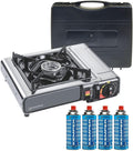 Kemper - Réchaud à gaz portable 2200W INOX + 4 cartouches de gaz + Malette de transport Cuisson Extérieure Camping Van Trek
