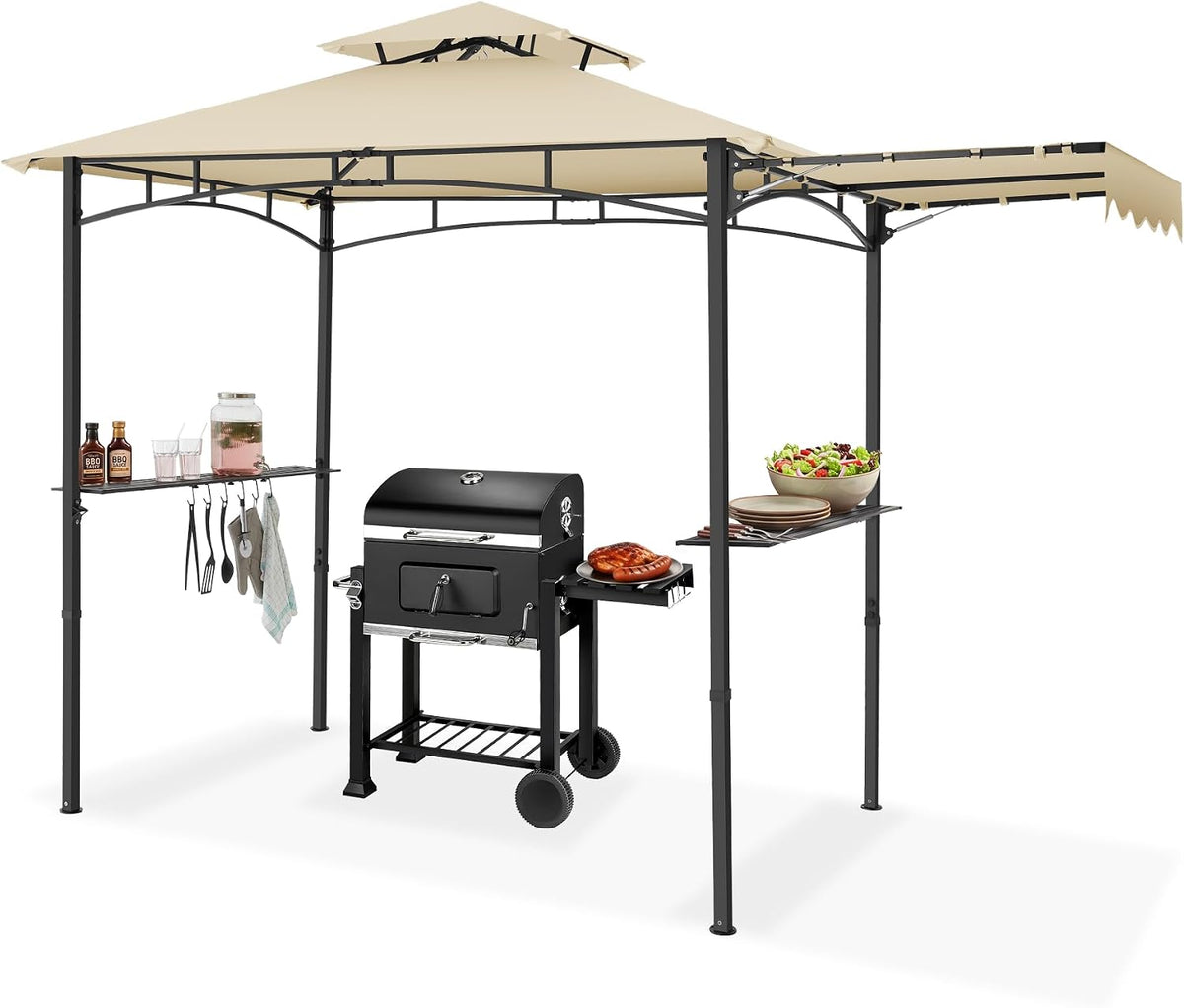tectake Abri de Jardin pour Barbecue Charbon, Barbecue Electrique, Plancha, Cuisine exterieure, 316x150x250 cm, Abri Barbecue Toile étanche