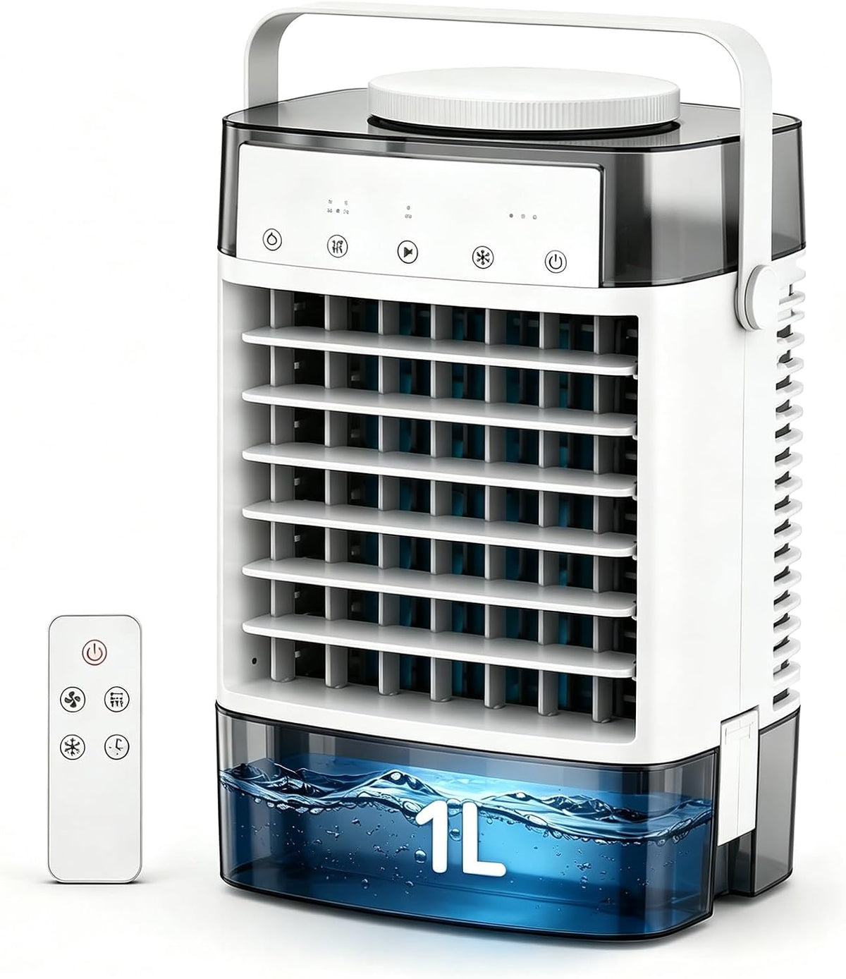 Petit Rafraîchisseur D'Air Portable, Climatiseur évaporatif Remplissage Haut, Poignée Transport pour Bureau, Table Chevet, Bureau
