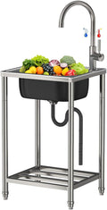 Évier de camping portable en acier inoxydable, Lavabo utilitaire d'extérieur avec bol unique pour jardin, buanderie, restaurant