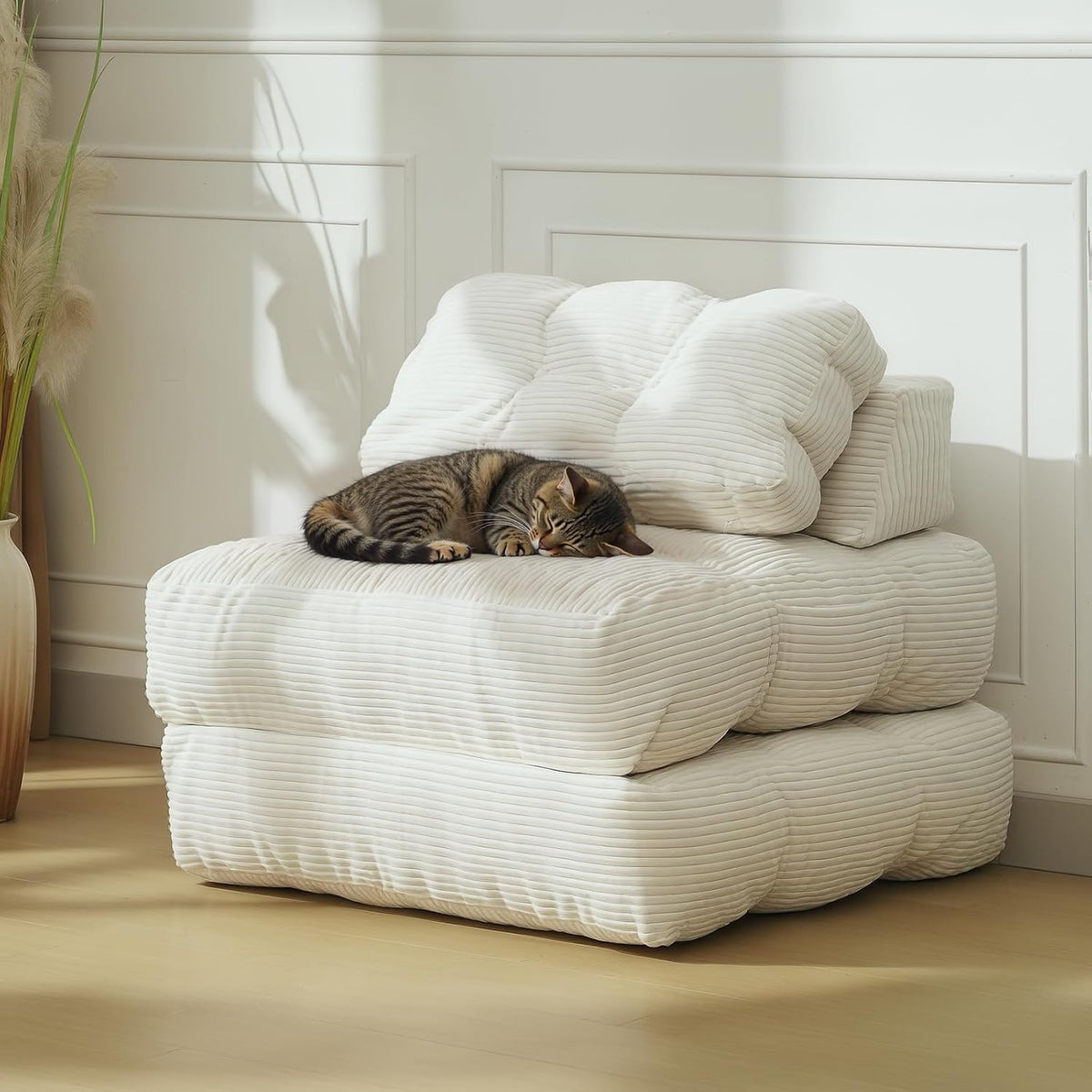 Canapé Lit Pliant 3 en 1, Canapé Convertible Confortable avec Appui-dos et Oreiller, Chaise Longue de Sol Convertible & Lit Simple pour Appartement