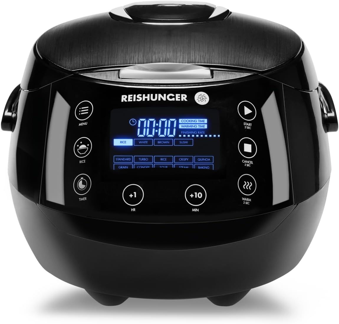 REISHUNGER Cuiseur à riz et cuiseur vapeur numérique, 1,5 L, noir, Pour 8 personnes, fonction de maintien au chaud