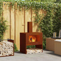 Braise Marron 60 x 40 x 96 cm Acier patiné Brasero, feu Multifonctionnel Foyer Extérieur pour Jardin, Chauffage, Terrasse, Camping