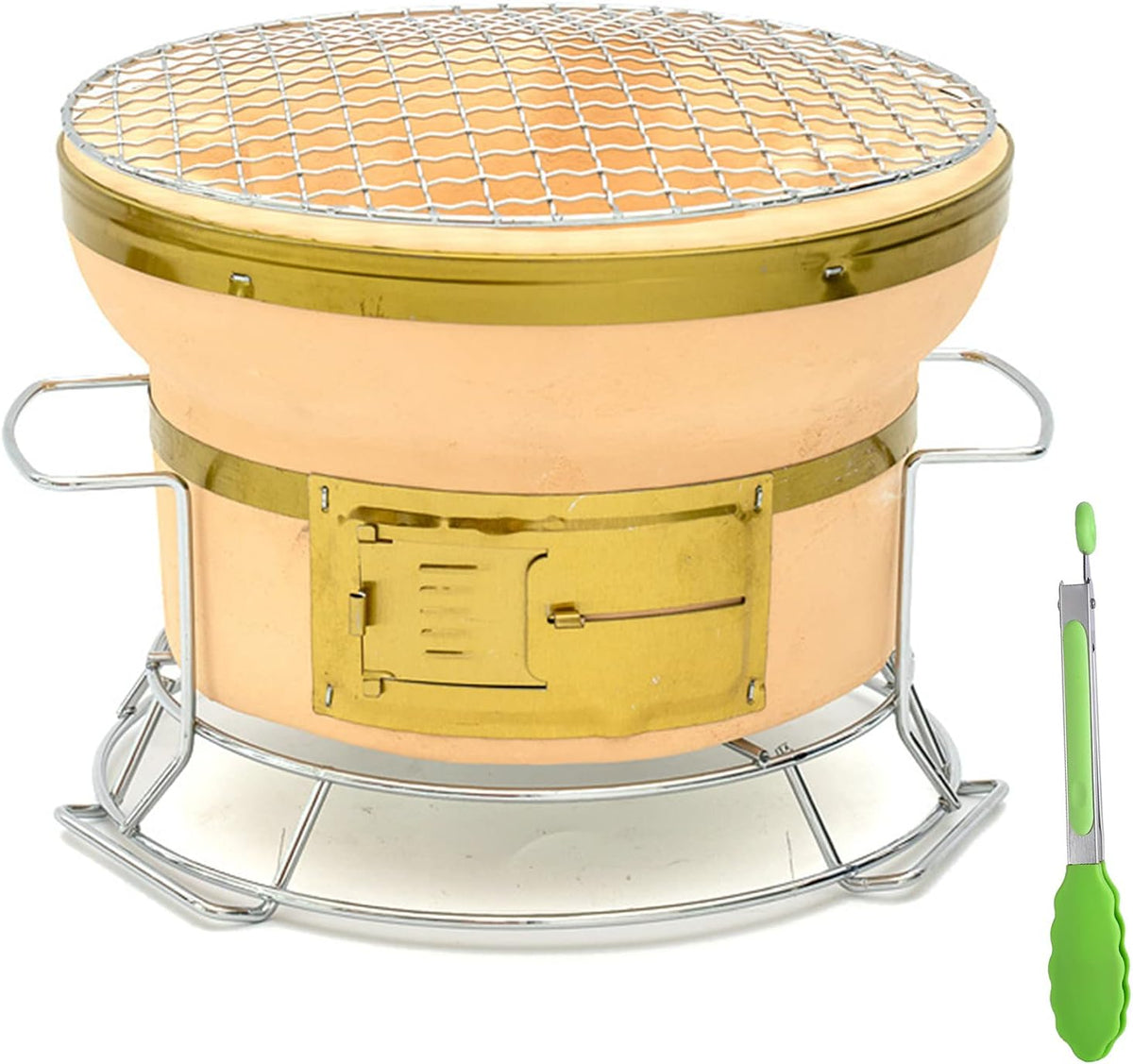 Barbecue à charbon de bois japonais portable en céramique avec poignées et pince alimentaire pour camping ou maison