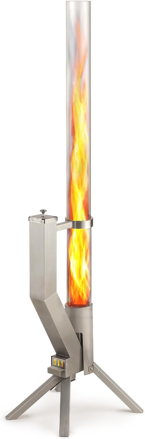 GARDENFLARE Brasero Exterieur à Pellets - Cheminée de Jardin INOX, Argent, Torche à granulés décorative pour terrasse et jardin, acier inox argent