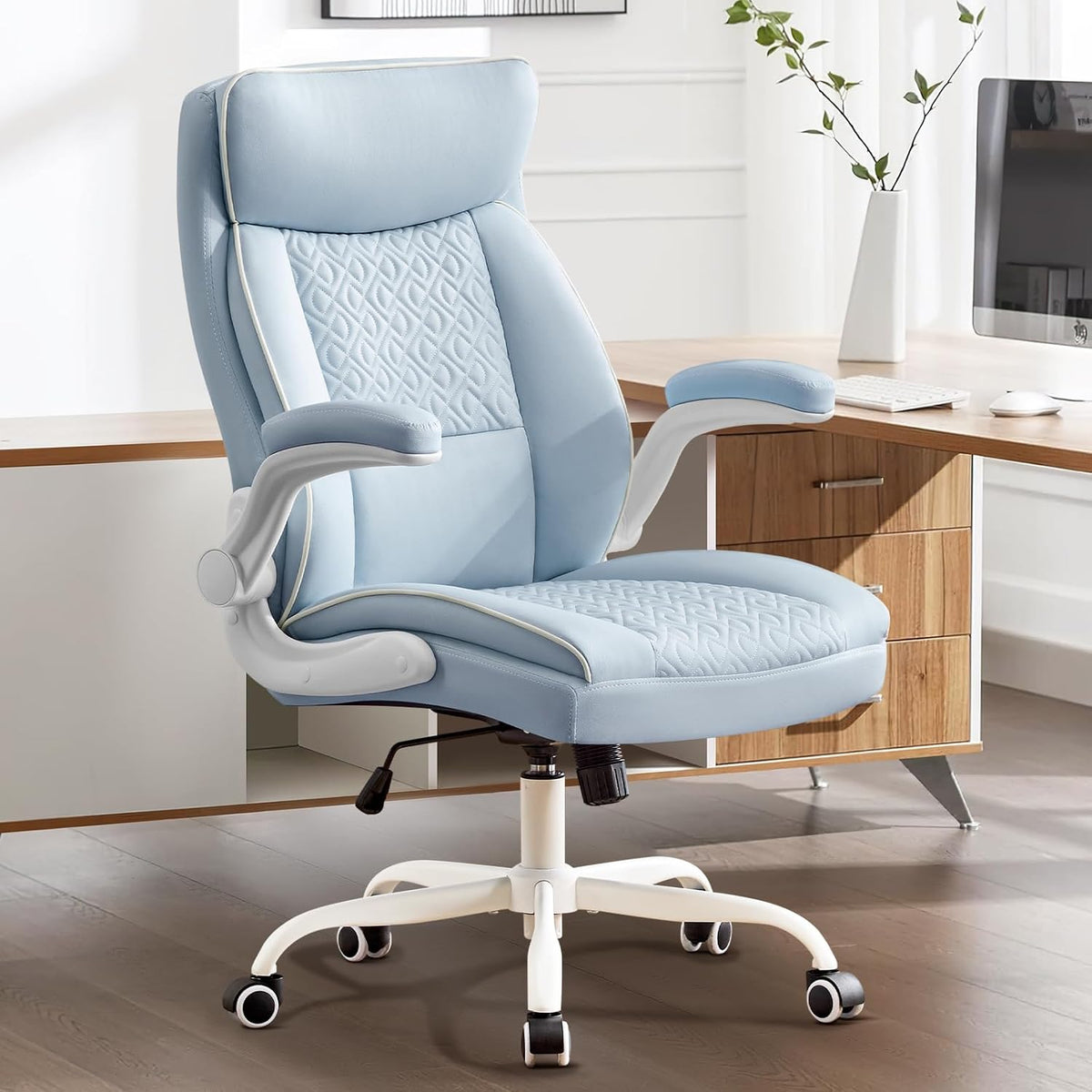 Hellove Chaise Bureau Ergonomique, Fauteuil de Bureau Confortable avec Accoudoir Rabattable, Siege d'Ordinateur Rembourrée Épaisse Capacité 185kg