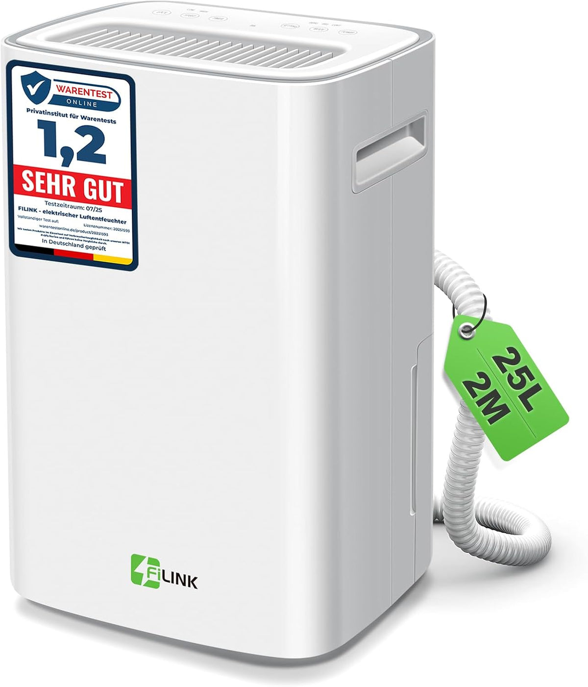 Deshumidificateur d Air, 25L/Jour Deshumidificateur Electrique Silencieux, Capteur d'Humidité Automatique, Arrêt Auto et Dégivrage Auto