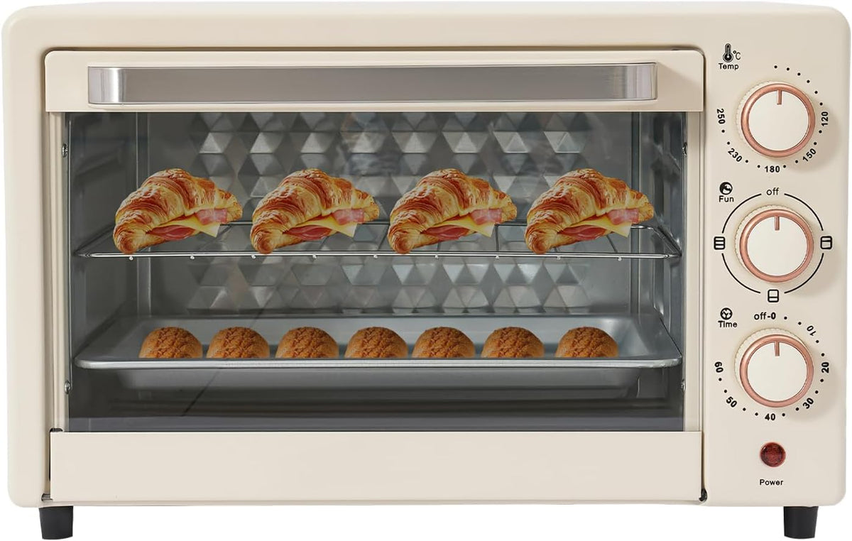 Mini four, 22 litres, four électrique avec circulation, four compact avec minuterie de 60 minutes, grille de cuisson et plaque de cuisson
