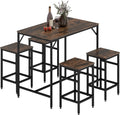 HOMCOM Ensemble Table de Bar Industriel + 4 tabourets Repose-Pieds en Bois Couleur Chêne Cadre en métal Noir