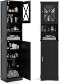 COSTWAY Armoire de Salle de Bain de 170 cm de Haute, Meuble de Rangement, Colonne, 5 Étagères Réglables, Placards à Porte, 2 Compartiments