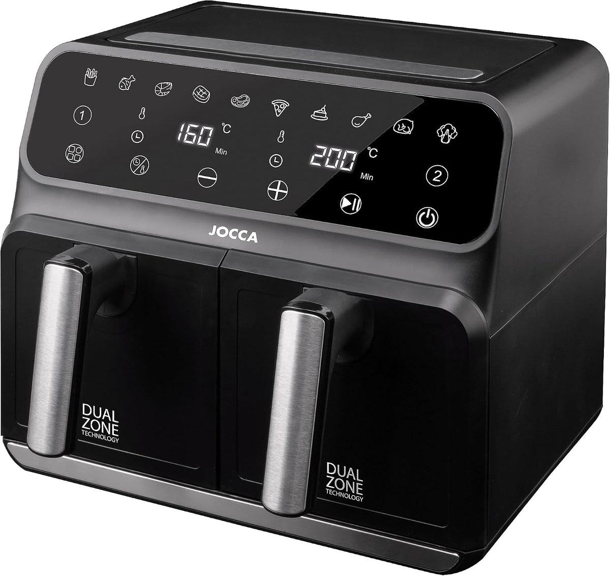 JOCCA - Friteuse à Air Chaud 8L, Sans Huile Grande Capacité, Air Fryer avec 2 Cuves 4L+4L, Minuterie, Température Réglable, 1700W, Noir