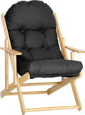 HOMCOM Fauteuil Chaise de Salon Pliable et inclinable en Bois Fauteuil Relax Confortable avec Coussin capitonné épais - 71 x 89 x 96 cm Noir