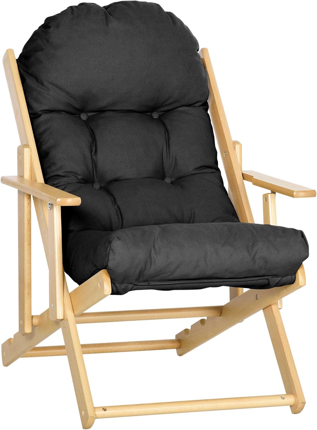 HOMCOM Fauteuil Chaise de Salon Pliable et inclinable en Bois Fauteuil Relax Confortable avec Coussin capitonné épais - 71 x 89 x 96 cm Noir