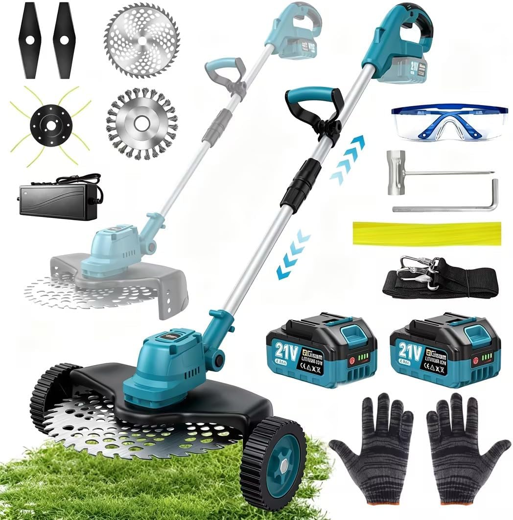 Débroussailleuse Électrique sans Fil 4-en-1 avec 2 Batteries 4,0 Ah, Moteur sans Balais, Coupe Bordure sans Fil avec 4 Types Lames Efficace