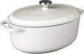 Lodge Cocotte ovale en fonte émaillée avec couvercle, double poignées, passe au four jusqu'à 260°C ou sur plaque de cuisson, pour mariner, cuire