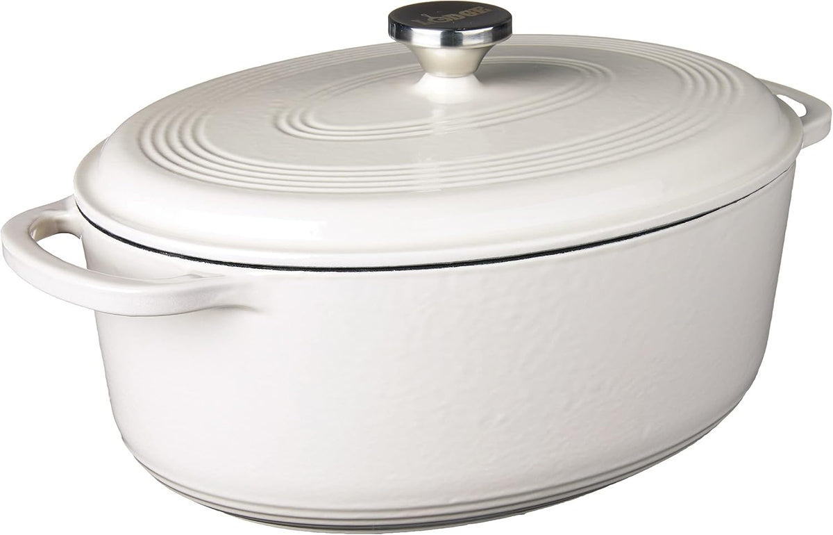 Lodge Cocotte ovale en fonte émaillée avec couvercle, double poignées, passe au four jusqu'à 260°C ou sur plaque de cuisson, pour mariner, cuire