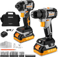 DEKOPRO Perceuse Visseuse 20V + Visseuse à Choc 200N.m, Kit 2-en-1 avec 2 Batteries 2.0Ah, Chargeur Rapide
