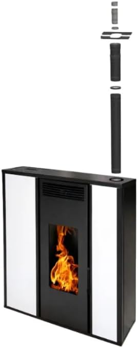 Interstoves Pack Poêle à granules TESSA 10 Etanche sortie Concentrique sur le dessus + Kit Conduit Vertical 80/125 - Blanc