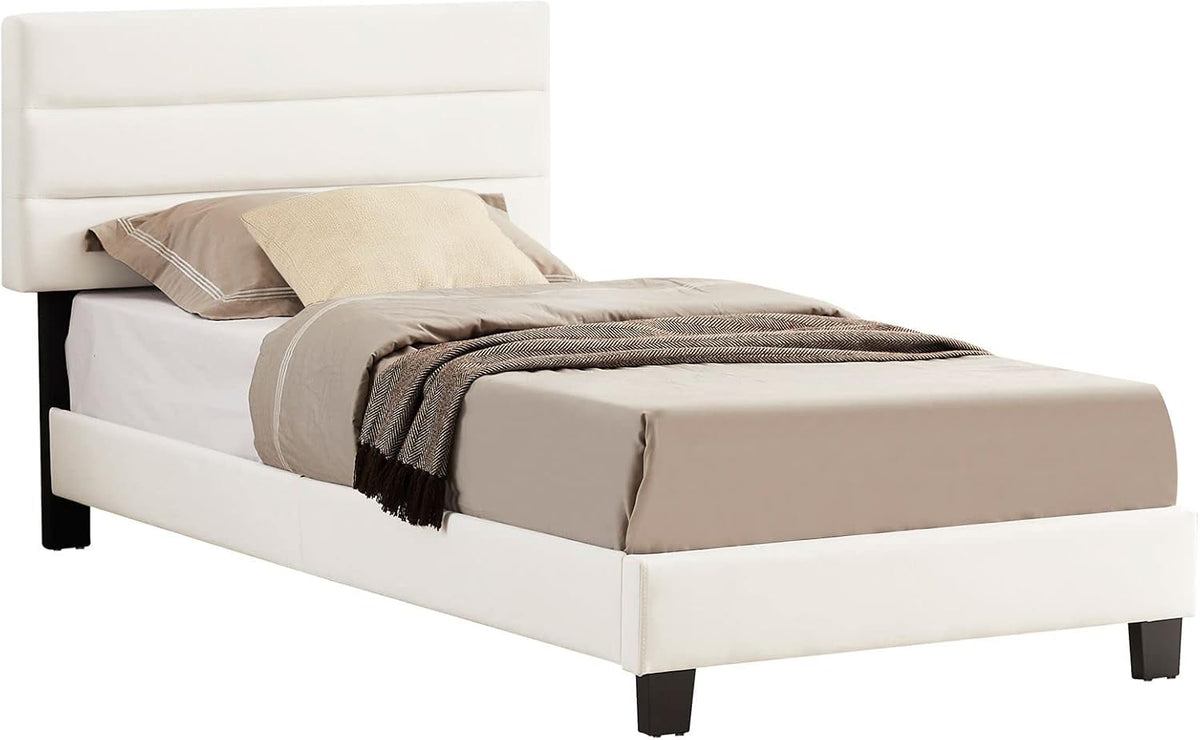 IDIMEX Lit 1 Place Florida 90x190 cm avec sommier, lit Simple pour Enfant ou Adulte, Hauteur réglable, lit en Tissu Blanc