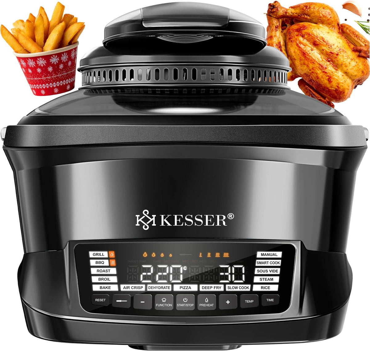 Multicuiseur KESSER avec friteuse à air chaud 8 L et 16 programmes Appareil de cuisine - Griller, cuire, mijoter