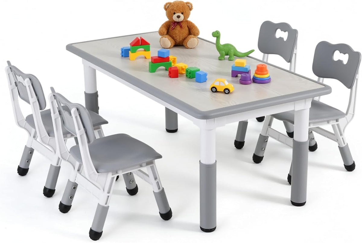 MAMIZO Ensemble Table et Chaises pour Enfant, Enfant avec 4 Chaises, Réglable en Hauteur, Maternelle Chambre d'enfant, à Dessin Plastique