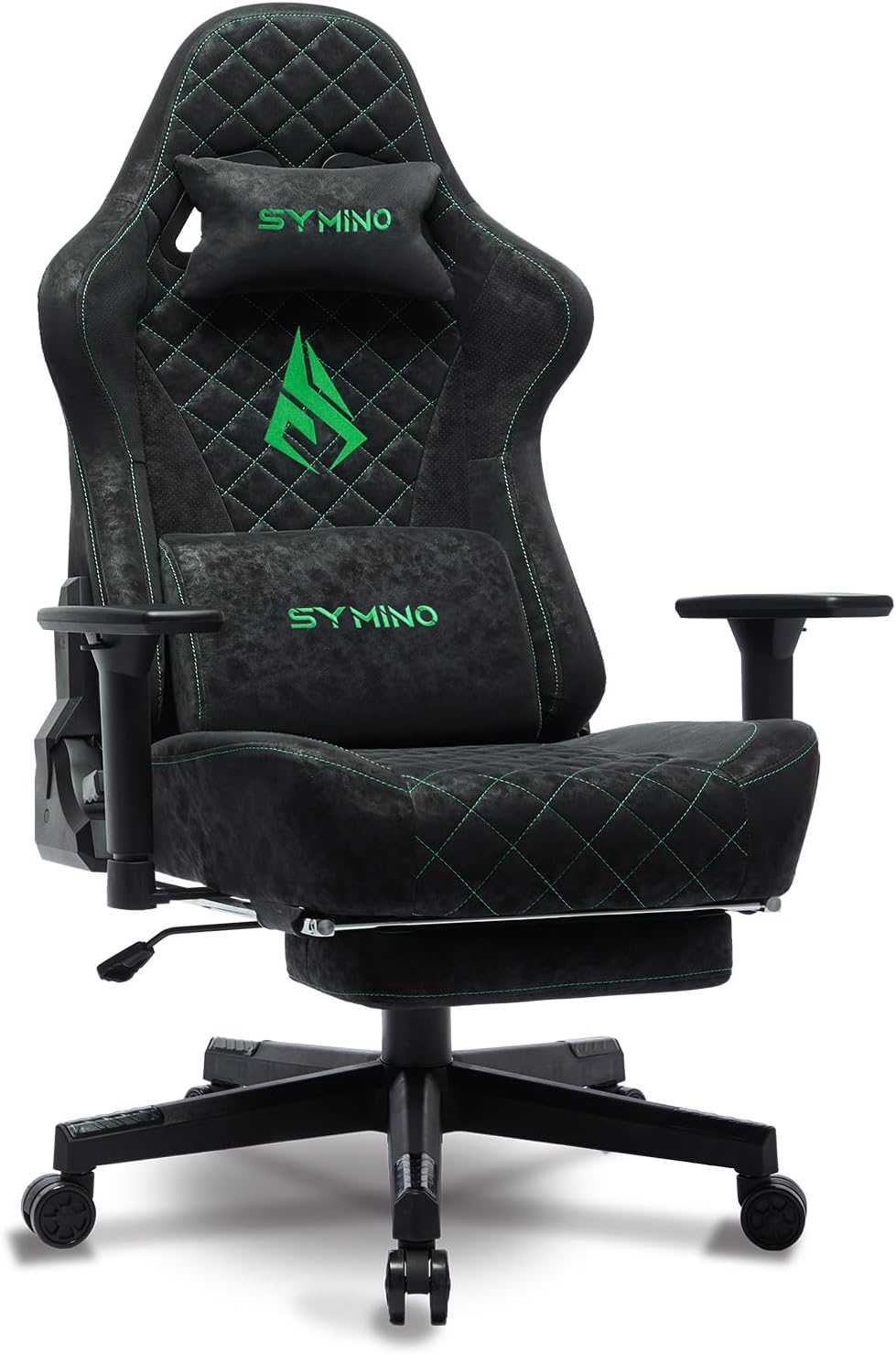 Symino Chaise Gamer Ergonomique - Fauteuil de Bureau avec Repose-Pieds Télescopique, Support Lombaire et Hauteur Réglable - 200kg (Simili Cuir Black)