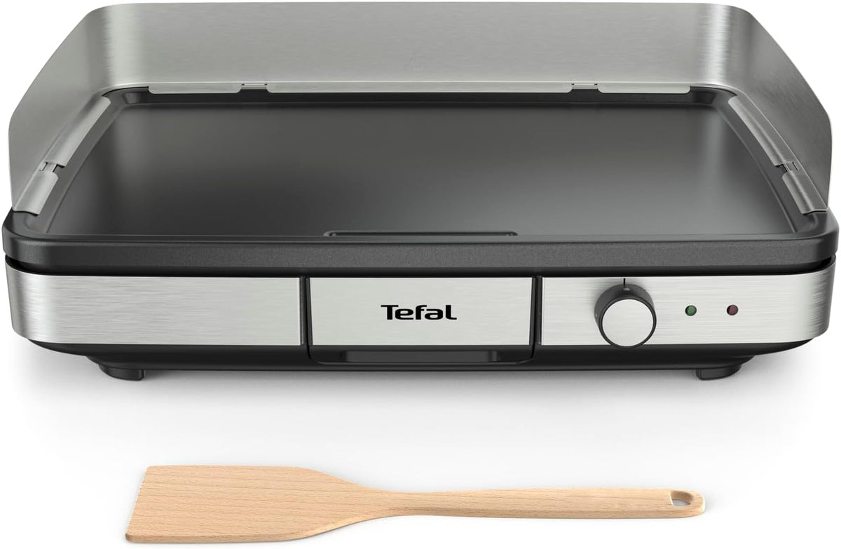 Tefal Maxi Plancha électrique extérieur et intérieur format XXL10/12 Personnes avec protection contre les éclaboussures et Thermostat réglable Inox