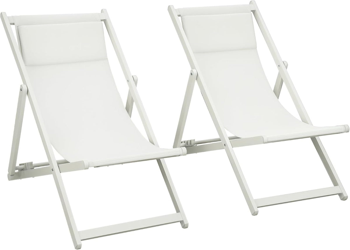 Outsunny Lot de 2 chaises de chaise longue d'extérieur pliables et inclinables, en aluminium, 96,5 x 58 x 91,5 cm, beige
