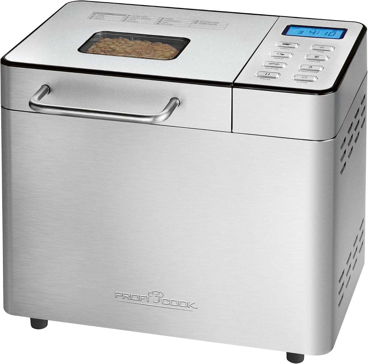 Machine à pain ProfiCook avec minuterie, Réglage du brunissage de la croûte (clair, moyen, foncé), 13 programmes, Machine à pain, Acier inoxydable
