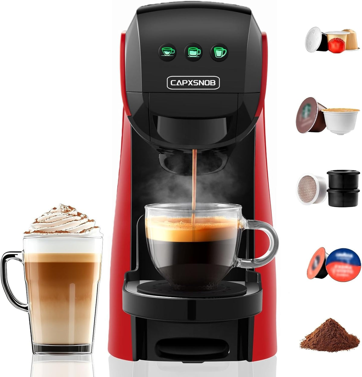 Warriors1 Machine à Café Capsule 5en1 pour Nespresso, Dolce Gusto, Lavazza A Modo Mio, FAP Espresso Point et Café Moulu, 20 bar, 0,8L