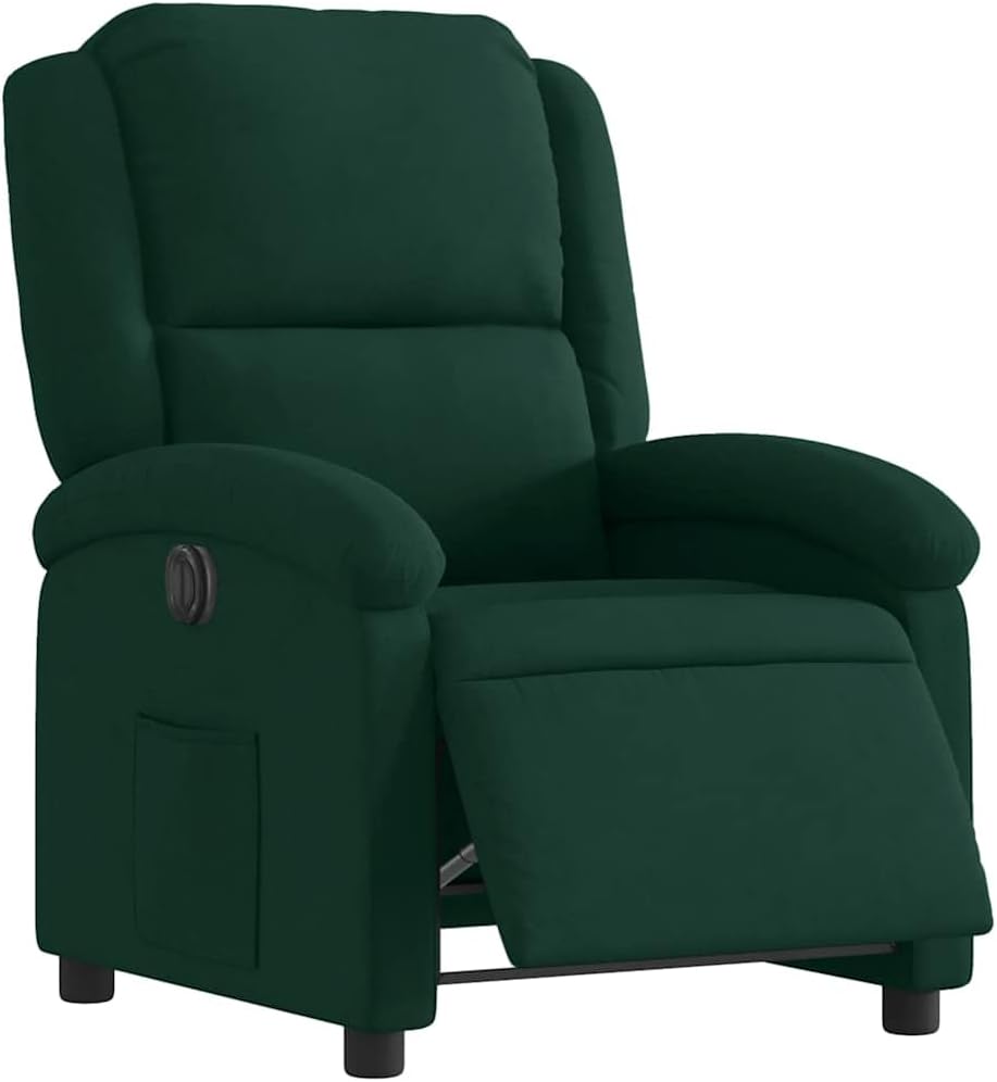 vidaXL Fauteuil Inclinable Électrique, Chaise de Relaxation avec Dossier et Repose-Pied Réglables, Siège de Salon, Moderne, Vert Foncé Velours